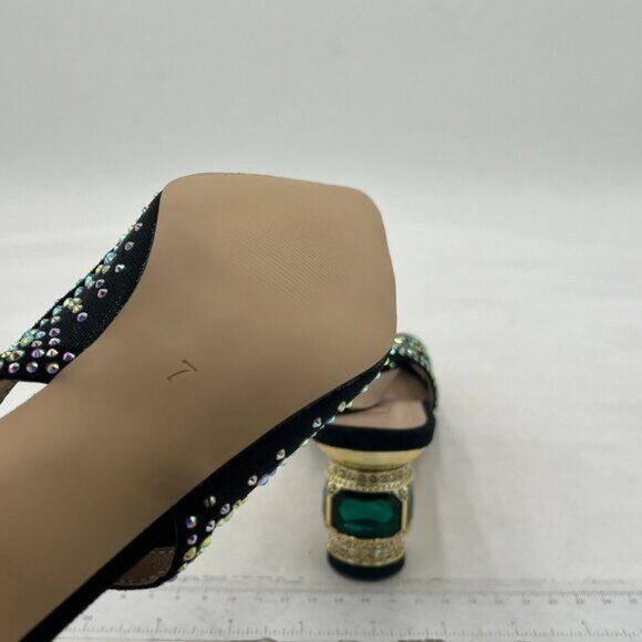 Women Pointed Toe Slingback Wedding Pumps Chunky Low Heel Rhinestone Sandals Cry - Picture 6 of 8